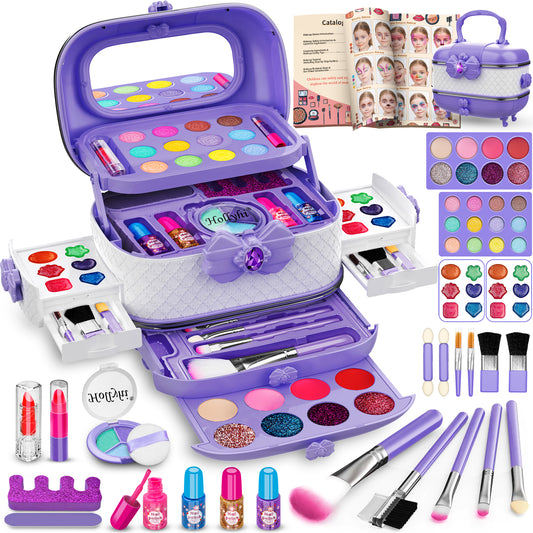 58 Pcs Kids Makeup Toys Kit for Girls, Real Washable Make Up Set
