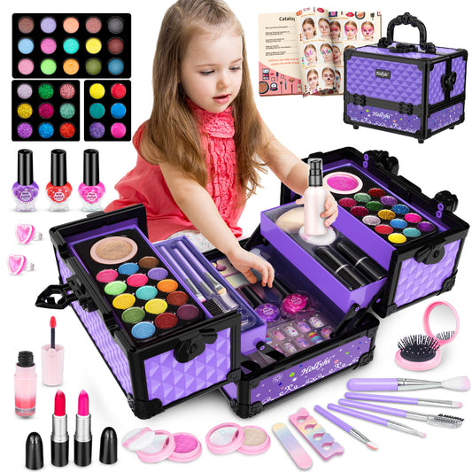 59 Pcs Kids Makeup Toys Kit for Girl, Non-Toxic Real Washable Pretend Set